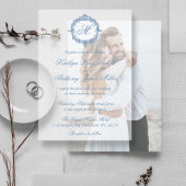 Elegant Vintage Blue Toile Monogram Wedding Pergament Einladungen