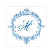 Elegant Vintage Blue Toile Monogram Wedding Permastempel (Design)