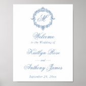 Elegant Vintage Blue Toile Monogram Wedding Poster (Vorne)