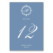 Elegant Vintage Blue Toile Monogram Wedding Tischnummer (Rückseite)