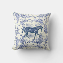 Elegant Vintage Blue White Horse Floral Toile Kissen