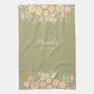 Elegant vintage Blumenmuster hellgrün Geschirrtuch