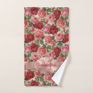Elegant Vintage Blumige Rosa Rosen Gold Monogrammi Handtuch