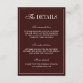 Elegant Vintage Burgundy Formal Wedding Details Begleitkarte (Vorderseite)
