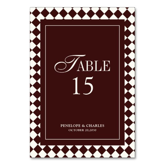 Elegant Vintage Burgundy Formal Wedding Tischnummer (Vorderseite)