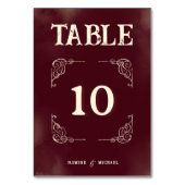 Elegant Vintage Burgundy Ivory Wedding Seating  Tischnummer (Vorderseite)