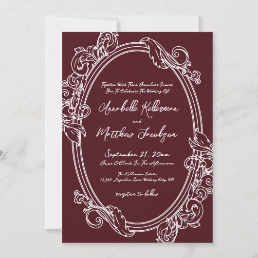 Elegant Vintage Burgundy Wedding Einladung (Vorderseite)