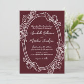 Elegant Vintage Burgundy Wedding Einladung (Stehend Vorderseite)