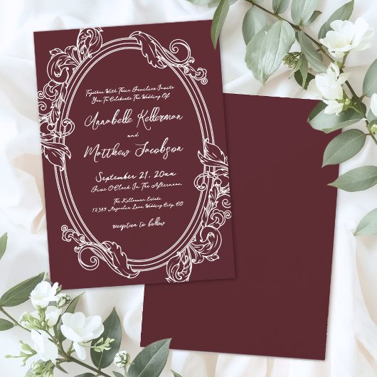 Elegant Vintage Burgundy Wedding Einladung