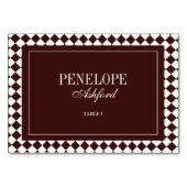 Elegant Vintage Burgundy Wedding Place Card Tischnummer (Rückseite)
