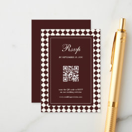 Elegant Vintage Burgundy Wedding RSVP QR Code Begleitkarte