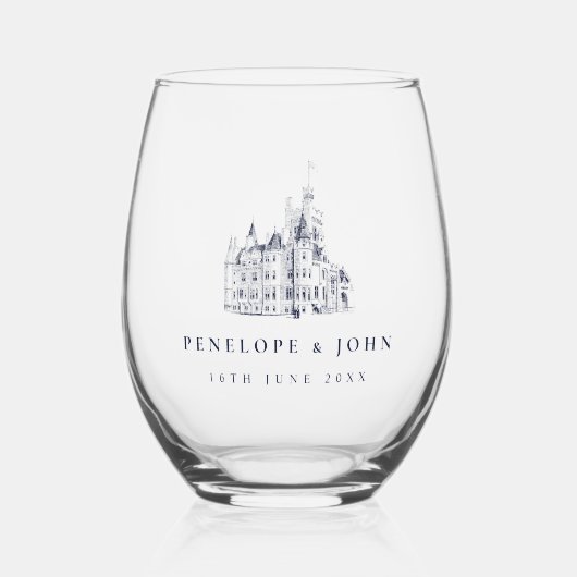 Elegant Vintage Castle Destination Wedding Weinglas Ohne Stiel (Vorderseite)