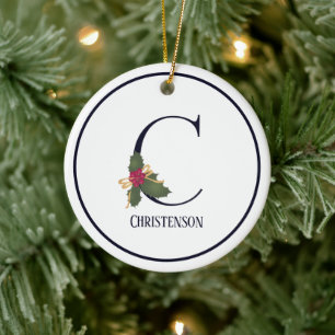 Elegant Vintage Christmas Monogram Initial C Keramik Ornament