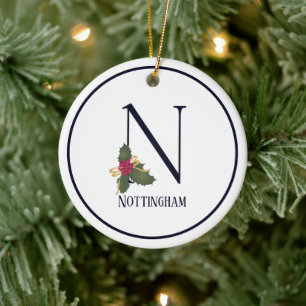 Elegant Vintage Christmas Monogram Initial N Keramik Ornament