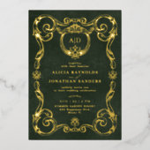 Elegant vintage classic emerald green gold wedding folieneinladung (Vorderseite)