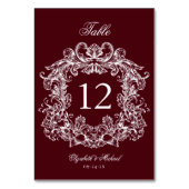 Elegant Vintage Crest Burgundy Wedding Tischnummer (Vorderseite)