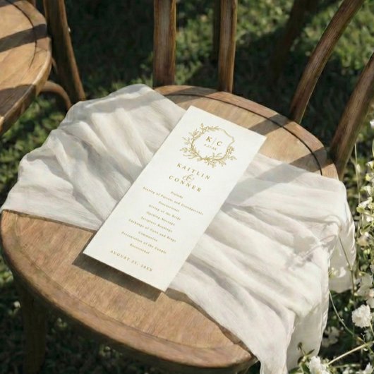 Elegant Vintage Crest Gold Classic Wedding Programm