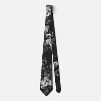Elegant Vintage Dark Moody Black Gray Floral Krawatte