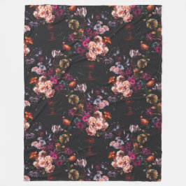 Elegant Vintage Dark Moody Burgundy Floral Fleecedecke