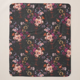 Elegant Vintage Dunkles Moody Burgunder Blumenmust Sherpadecke