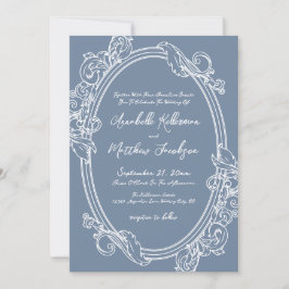 Elegant Vintage Dusty Blue Wedding Einladung