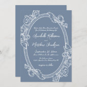 Elegant Vintage Dusty Blue Wedding Einladung (Vorne/Hinten)