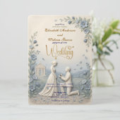 Elegant Vintage Effect Wedding Einladung (Stehend Vorderseite)