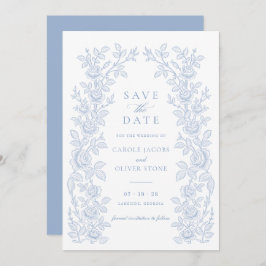 Elegant Vintage Floral Dusty Blue Save the Date Einladung