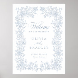 Elegant Vintage Floral Dusty Blue Wedding Welcome Poster