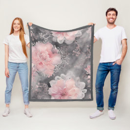 Elegant Vintage Floral Lace Pattern Pink and Grey Fleecedecke