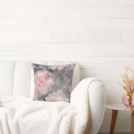 Elegant Vintage Floral Lace Pattern Pink and Grey Kissen