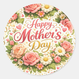Elegant vintage floral Mother's Day envelope Runder Aufkleber