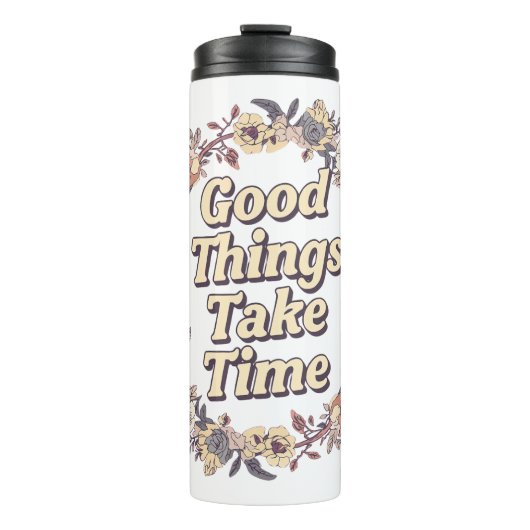 Elegant Vintage Floral Patience Quote Thermosbecher (Vorderseite)