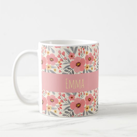 Elegant Vintage Floral Personalized Name Kaffeetasse (Links)