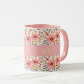 Elegant Vintage Floral Personalized Name Tasse (VorderseiteRechts)