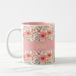 Elegant Vintage Floral Personalized Name Zweifarbige Tasse