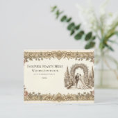 Elegant Vintage Floral Wedding Invitation Postcard Postkarte (Stehend Vorderseite)