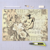 Elegant Vintage Flowers Angels Music Notes Beige Seidenpapier (Handwerk)
