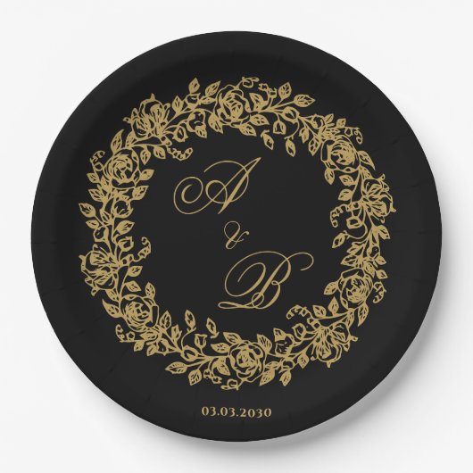 Elegant Vintage Französisch Gold Blumenmuster  Pappteller (Vorderseite)