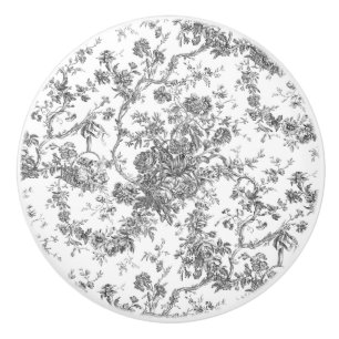 Elegant Vintage Französisch Graviert Floral Toile- Keramikknauf