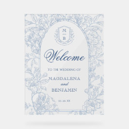 Elegant Vintage French Blue Floral Toile Welcome Acrylschild