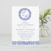 Elegant Vintage French Blue Floral Wedding Einladung (Stehend Vorderseite)