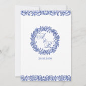 Elegant Vintage French Blue Floral Wedding Einladung (Rückseite)