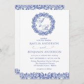 Elegant Vintage French Blue Floral Wedding Einladung (Vorne/Hinten)