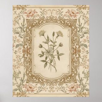 Elegant Vintage French Engraved Floral Pattern Poster