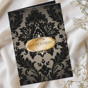 Elegant vintage Gold schwarze formelle Damast Hoch Einladung