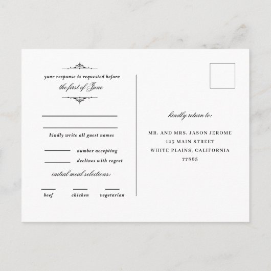 Elegant Vintage Hochzeitstorte Postkarte (Rückseite)