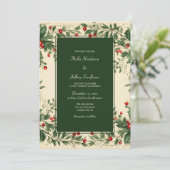 Elegant Vintage Holly Wedding  Einladung (Stehend Vorderseite)