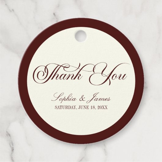 Elegant Vintage Ivory Dark Burgundy Wedding Geschenkanhänger (Vorderseite)