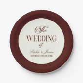 Elegant Vintage Ivory Dark Burgundy Wedding Pappteller (Vorderseite)